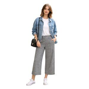 JNY Jones New York Womens Houndstooth Plaid Cropped Wide-Leg Pants Small